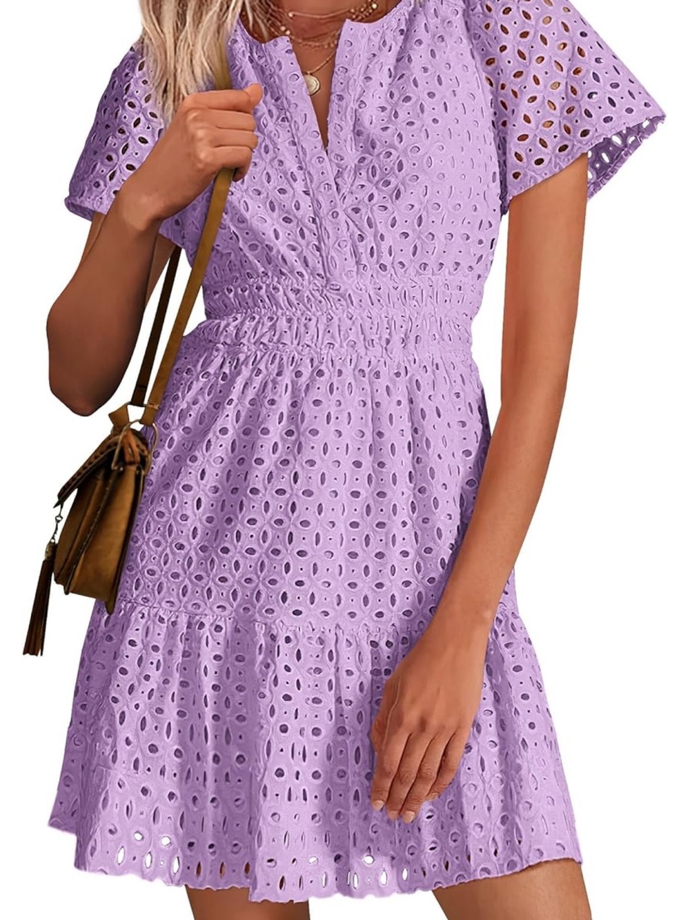 Lavender Eyelet Tiered Mini Dress - Women
